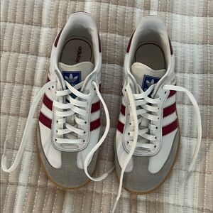 Adidas White and Burgundy Sneakers with Gray Accents